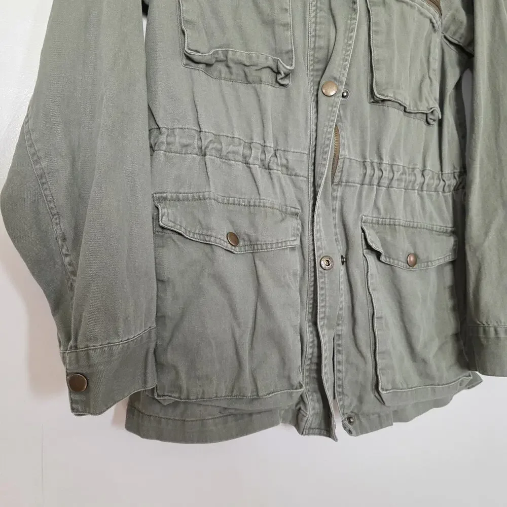 Escalier Army Green Military Utility Jacket Women S Pockets Gorpcore Boho Hooded